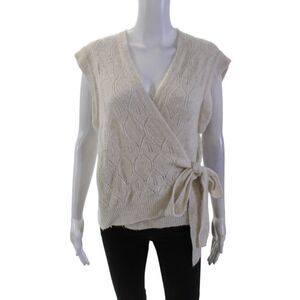 An'ge Womens Open Knit Tie Front Sleeveless Cardigan Sweater Top White Size OS